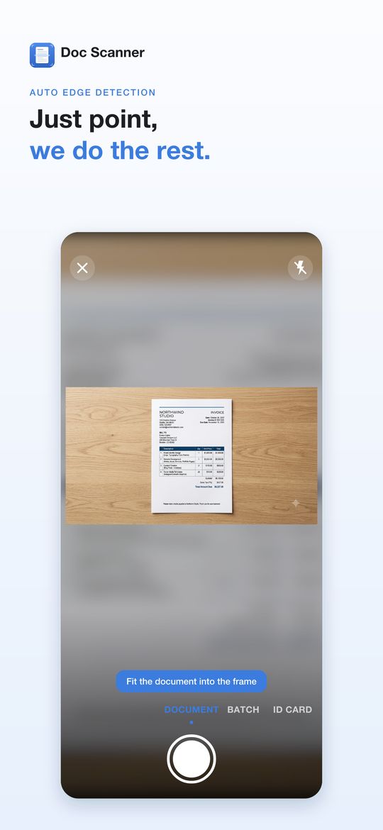 Automatic edge detection: the Doc Scanner camera framing a document on a desk