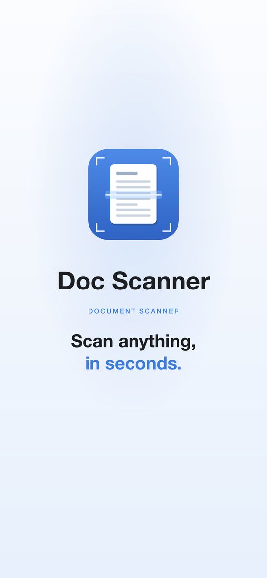Doc Scanner app icon with the tagline Scan anything, in seconds
