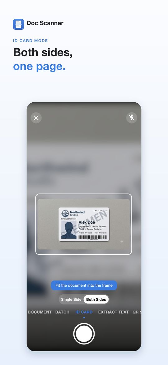 ID card mode in Doc Scanner with Single Side and Both Sides options