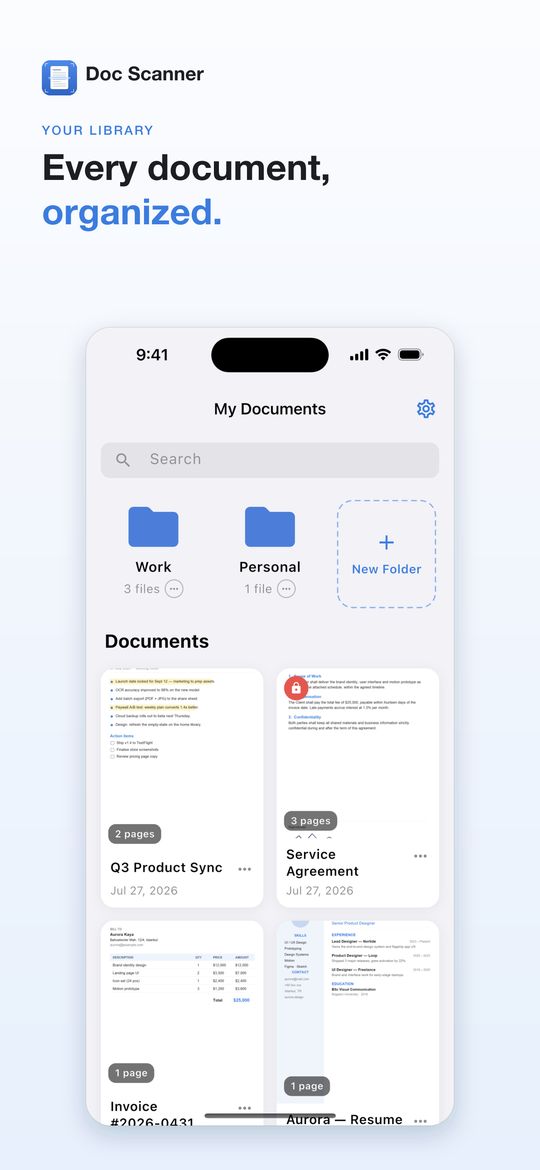 Every document, organized: folders and documents in Doc Scanner